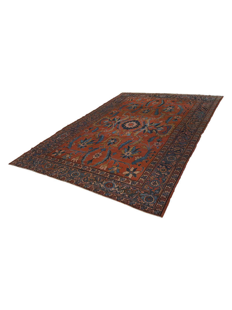 Fasa Antique Bakhsheyesh 4254 Brick Indigo Traditional Antique Rug