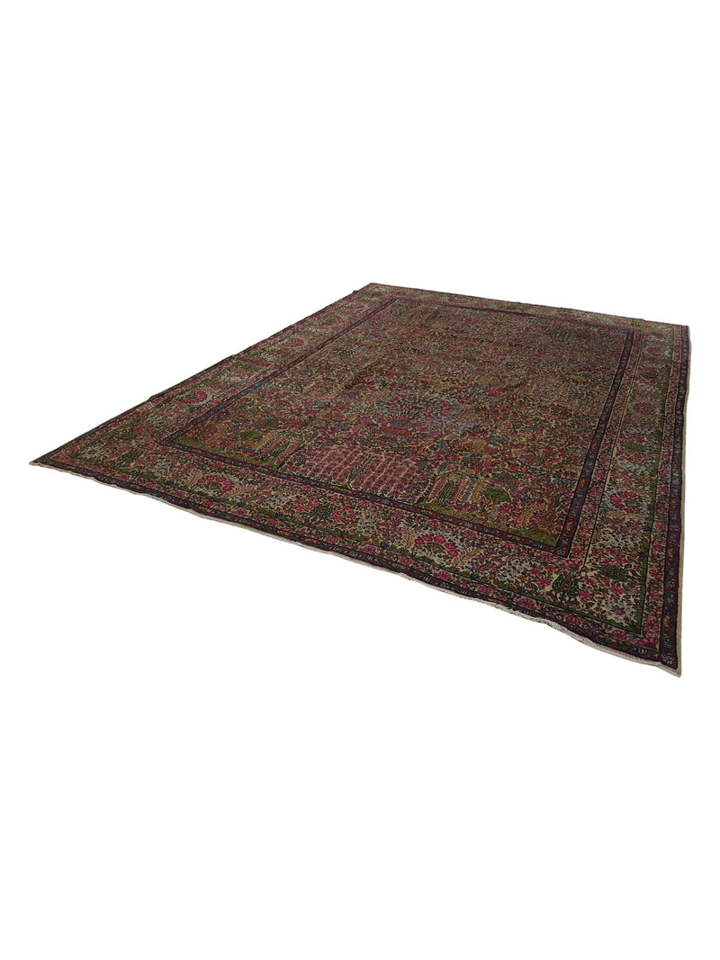 Fasa Antique Lavar Kerman 4286 Multi Ivory Traditional Antique Rug