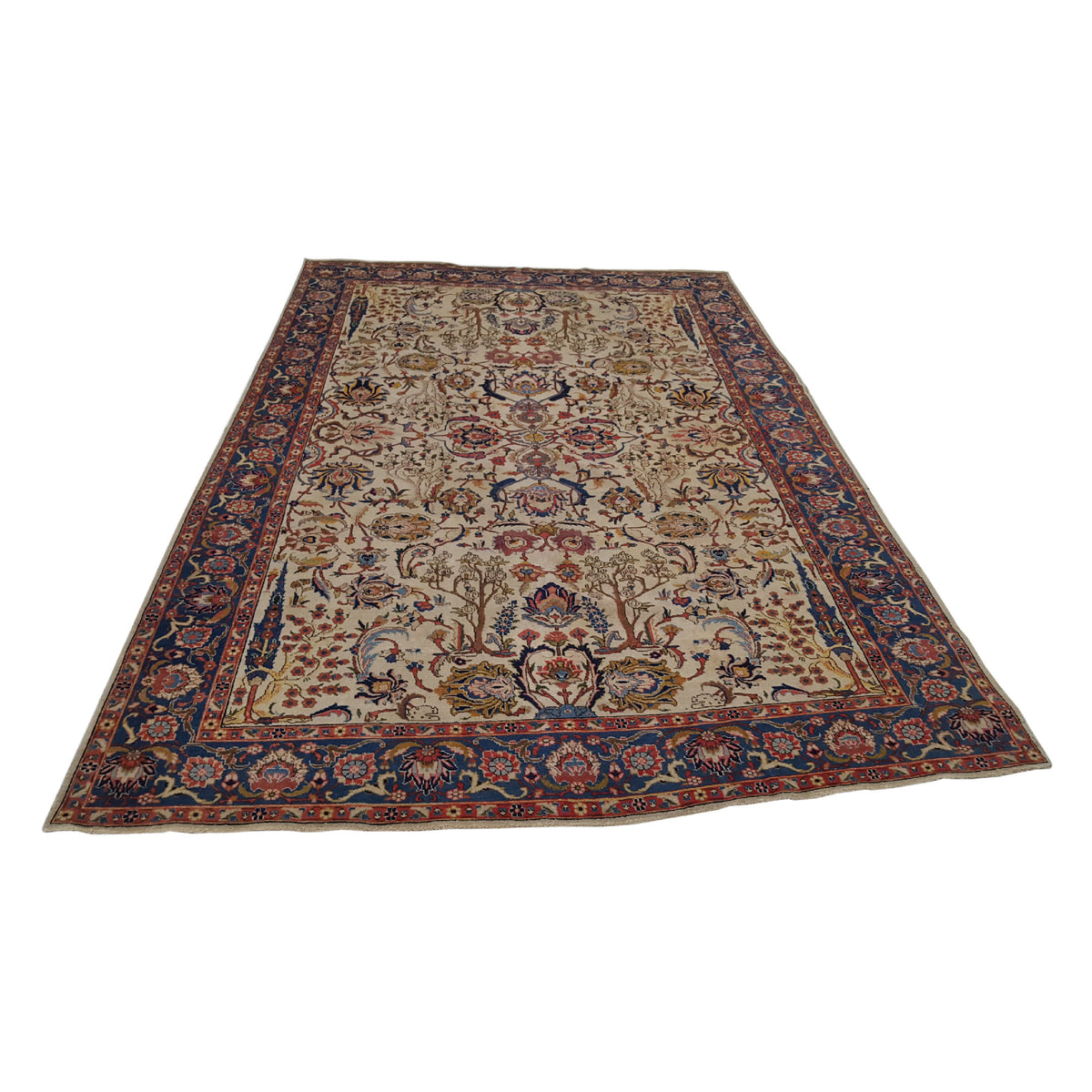 Fasa Antique Tabriz 4998 Ivory Indigo Traditional Antique Rug