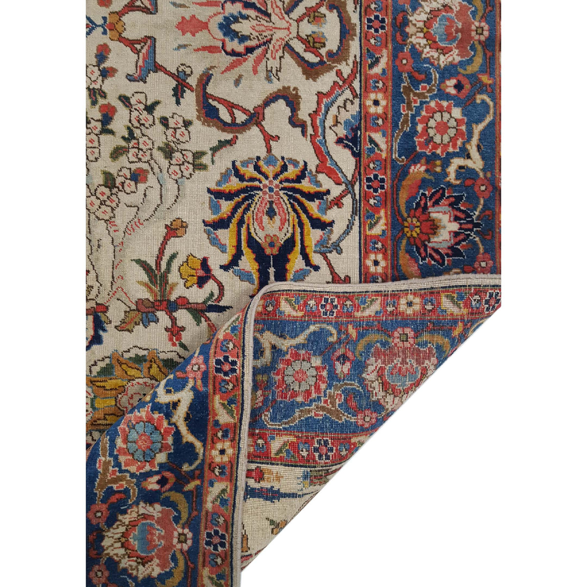 Fasa Antique Tabriz 4998 Ivory Indigo Traditional Antique Rug