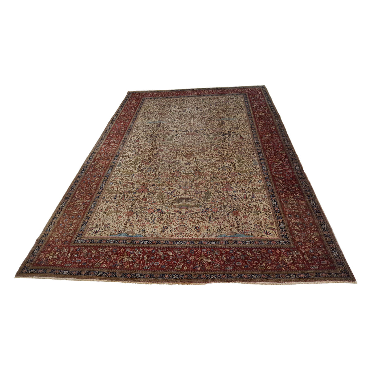 Fasa Antique Tabriz 5195 Ivory Burgundy Traditional Antique Rug