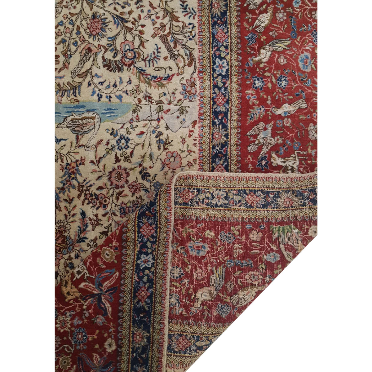Fasa Antique Tabriz 5195 Ivory Burgundy Traditional Antique Rug