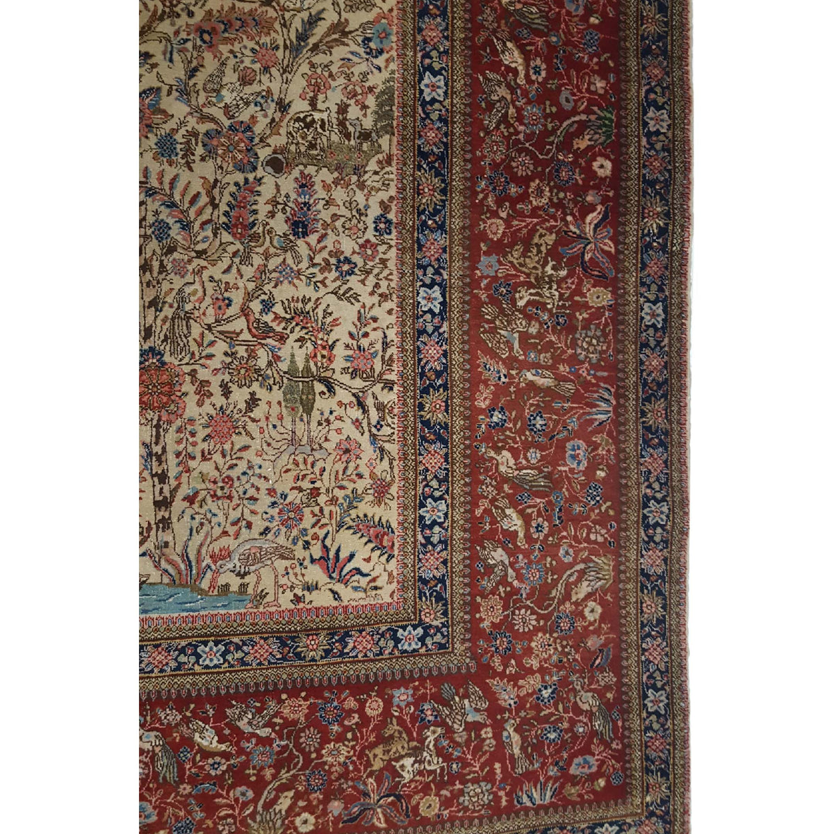 Fasa Antique Tabriz 5195 Ivory Burgundy Traditional Antique Rug
