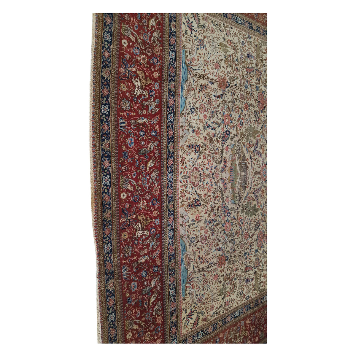 Fasa Antique Tabriz 5195 Ivory Burgundy Traditional Antique Rug