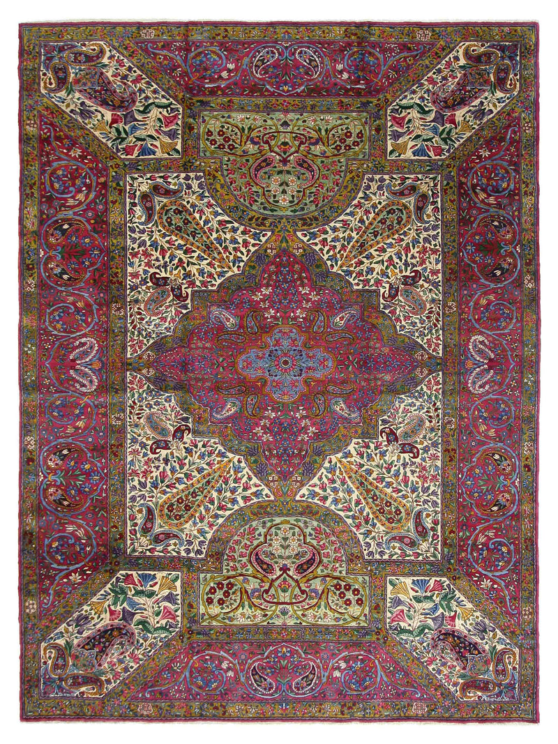 Fasa Antique Yazad  Ivory Hot Pink Traditional