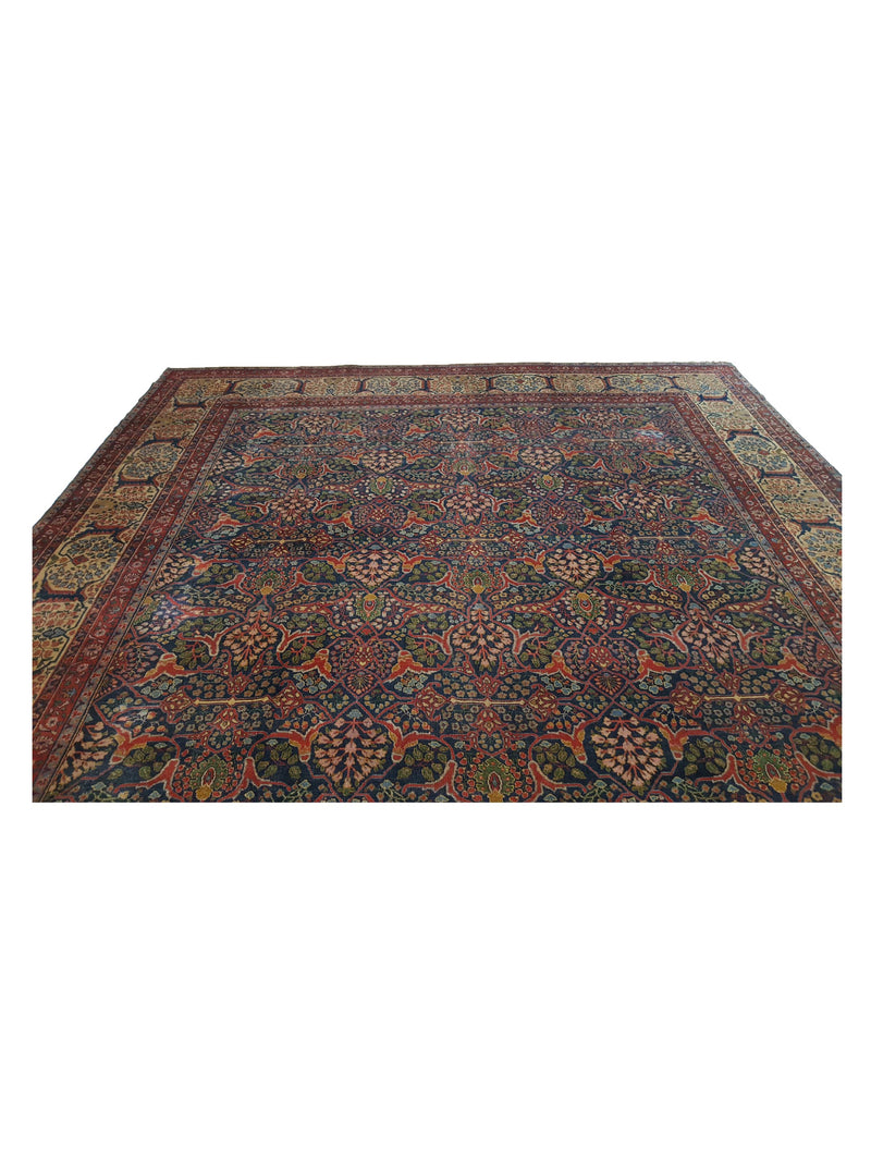 Fasa Antique Tabriz 7355 Blue Ivory Traditional Antique Rug