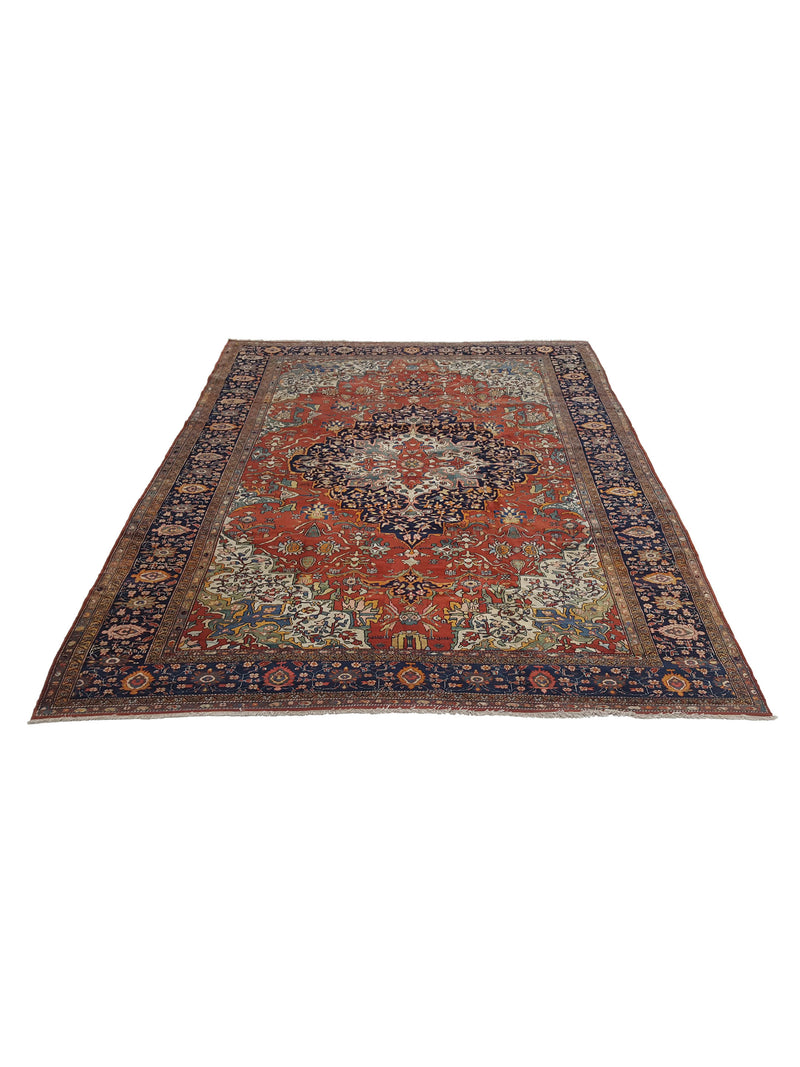 Fasa Antique Sarouk Farahan 8736 Rust Indigo Traditional Antique Rug