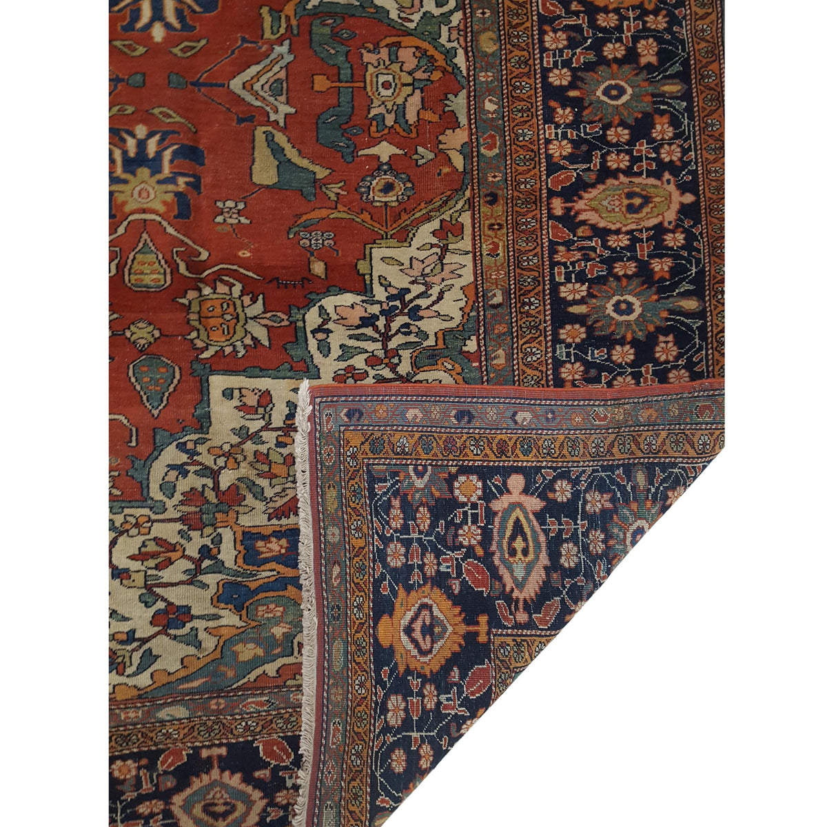 Fasa Antique Sarouk Farahan 8736 Rust Indigo Traditional Antique Rug