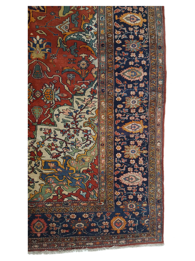 Fasa Antique Sarouk Farahan 8736 Rust Indigo Traditional Antique Rug