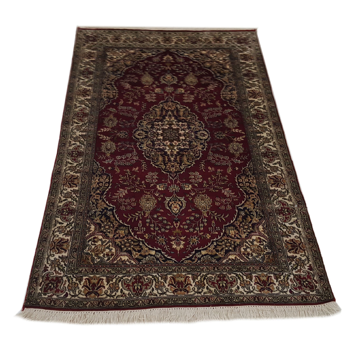 Pacific Kashmir Silk 12480 Burgundy Ivory Traditional Hand Knotted Rug