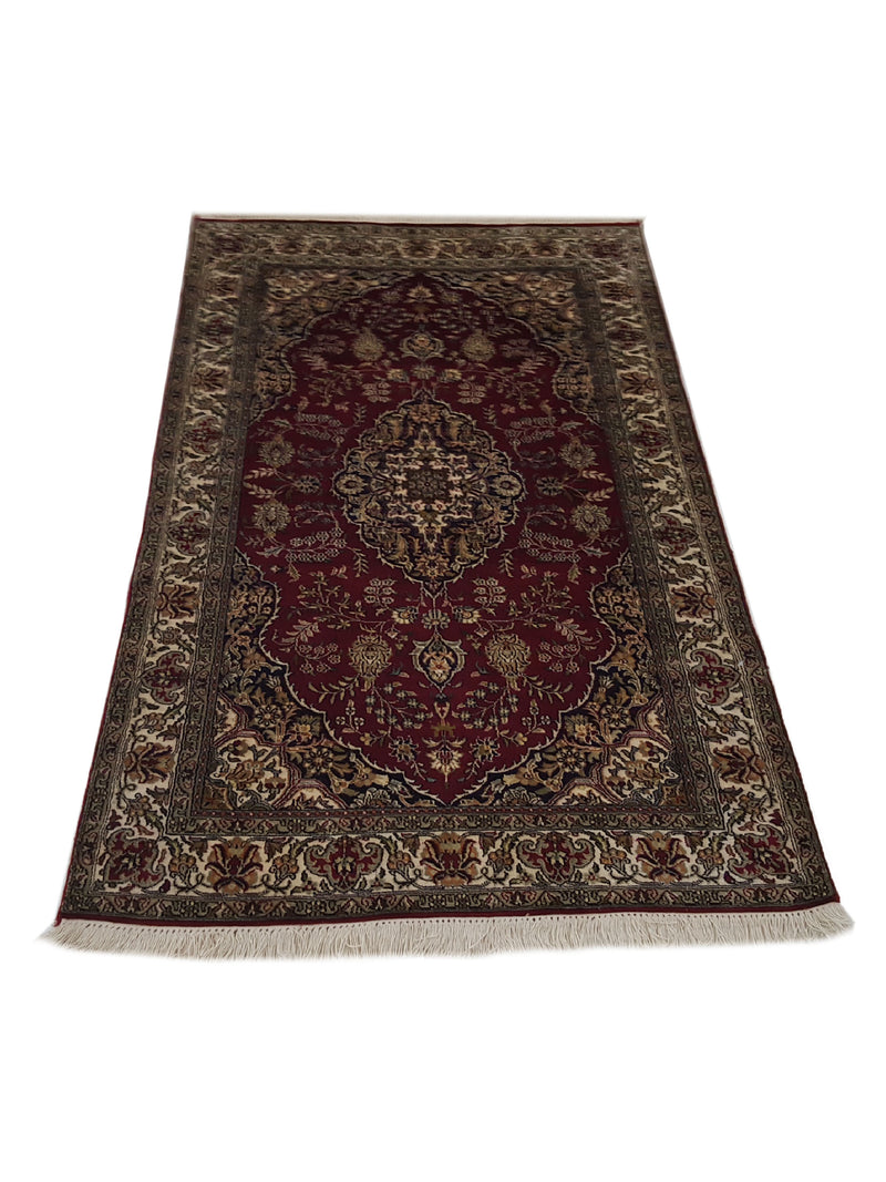 Pacific Kashmir Silk 12480 Burgundy Ivory Traditional Hand Knotted Rug