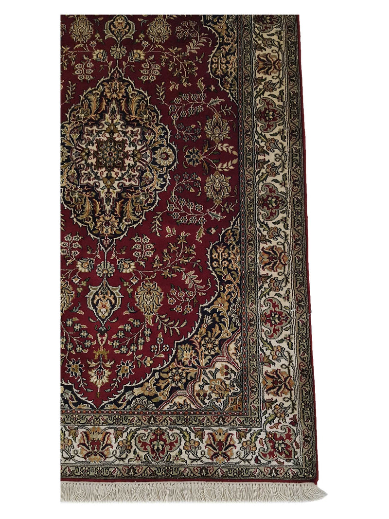 Pacific Kashmir Silk 12480 Burgundy Ivory Traditional Hand Knotted Rug