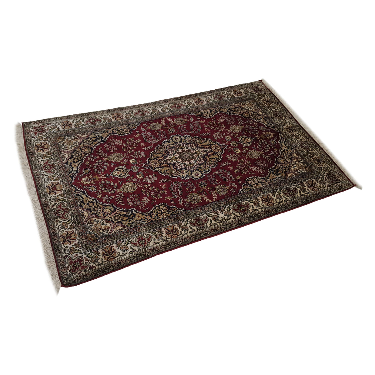 Pacific Kashmir Silk 12480 Burgundy Ivory Traditional Hand Knotted Rug