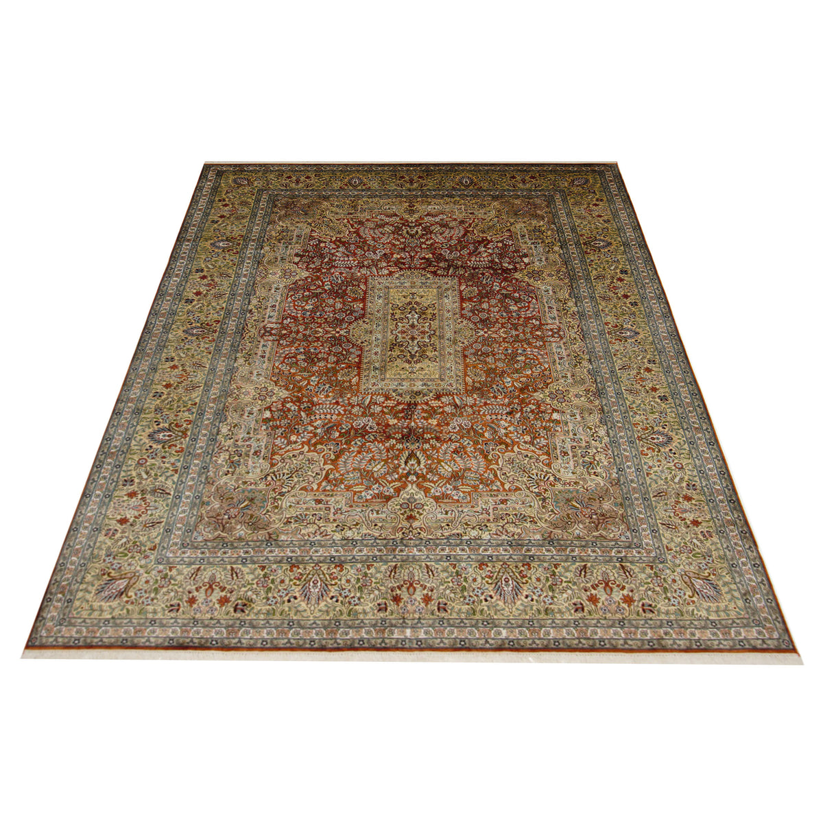 Pacific Kashmir Silk 12665 Rust Gold Traditional Hand Knotted Rug