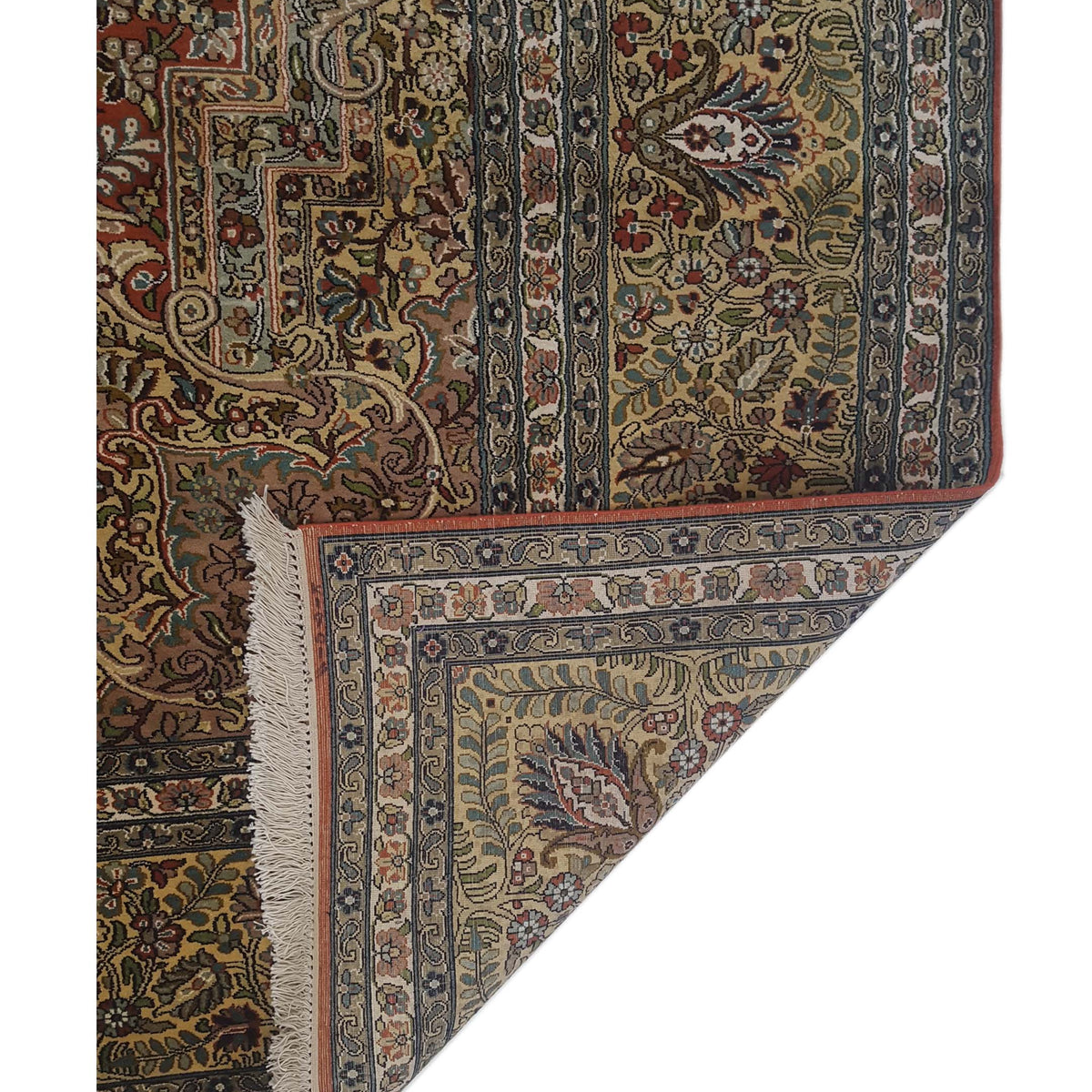 Pacific Kashmir Silk 12665 Rust Gold Traditional Hand Knotted Rug