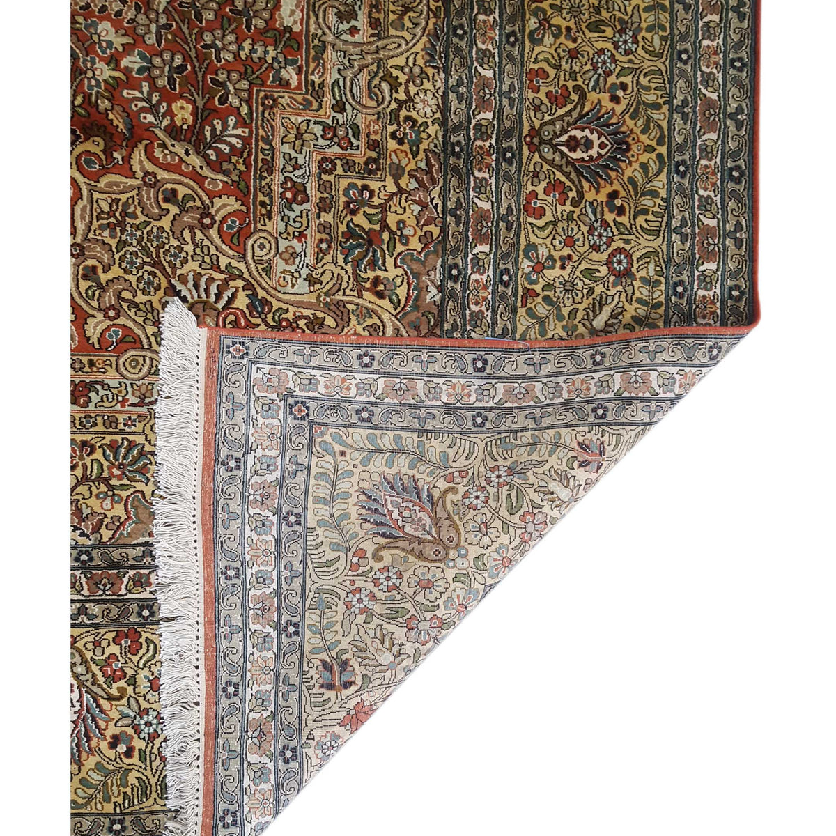 Pacific Kashmir Silk 12665 Rust Gold Traditional Hand Knotted Rug
