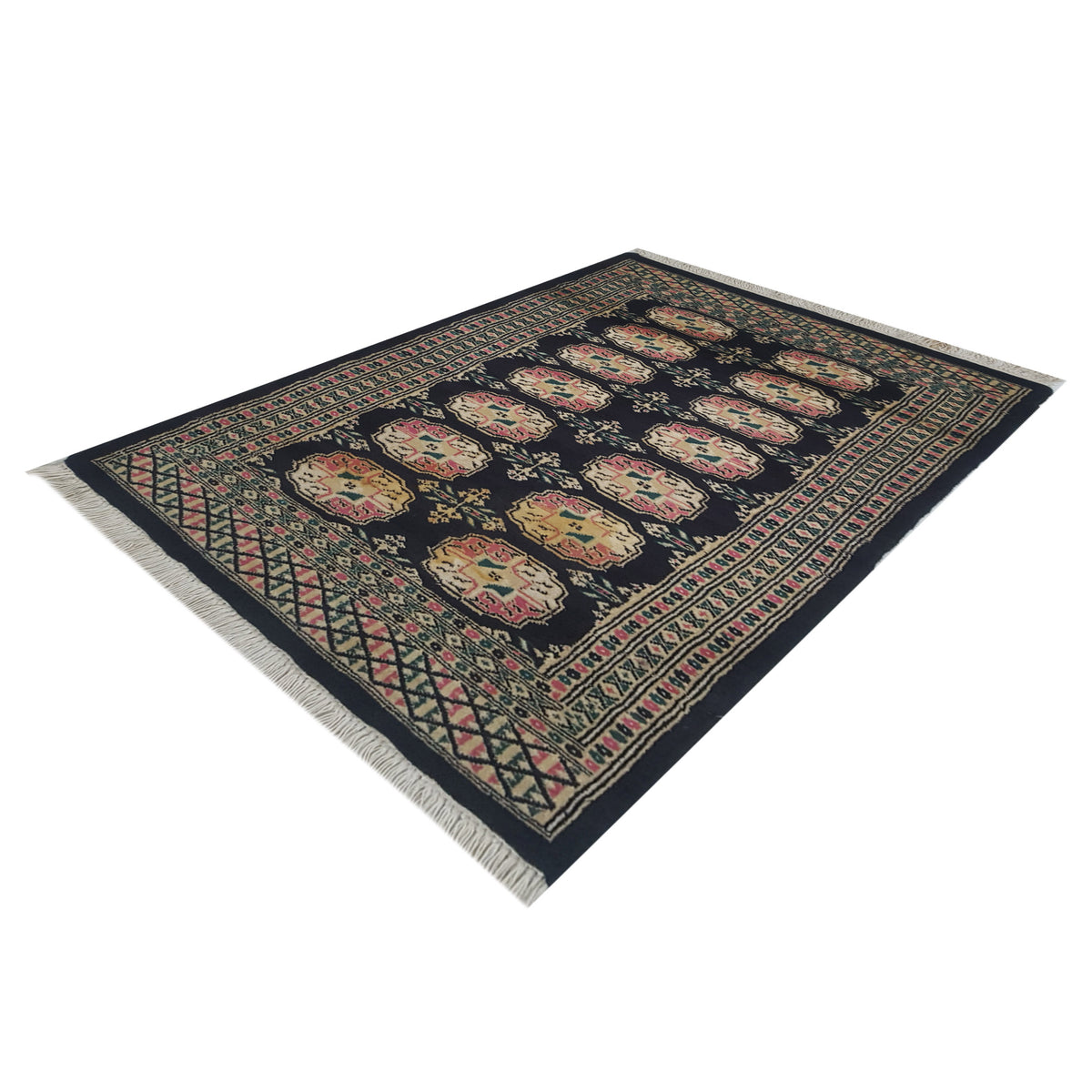 Pacific Bokhara 13565 Black Orange Traditional Hand Knotted Rug