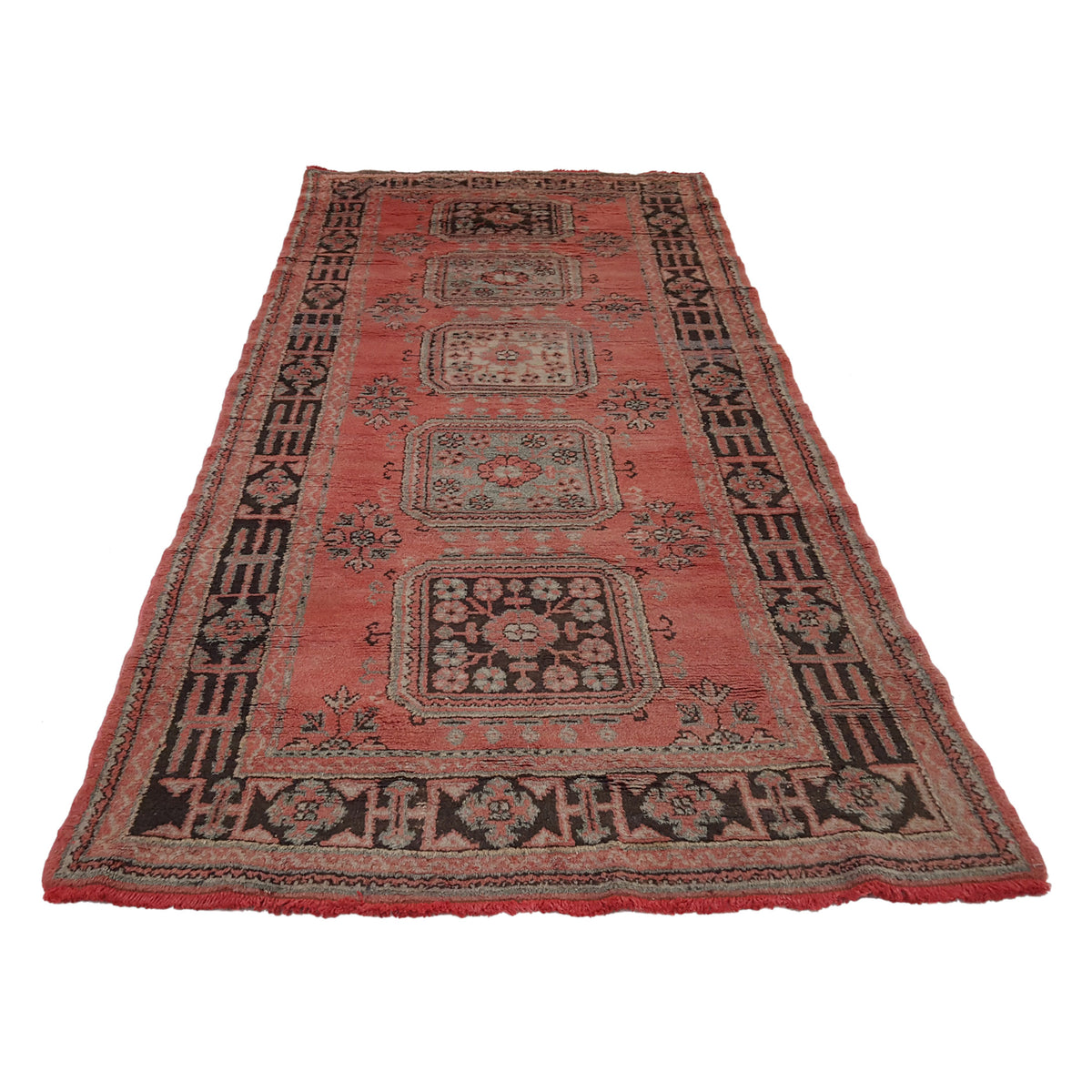 Fasa Antique Ushak 13692 Orange Charcoal Traditional Antique Rug