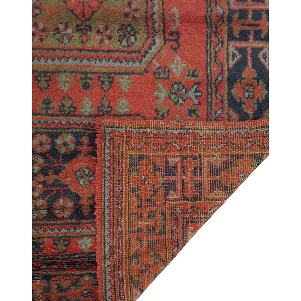 Fasa Antique Ushak 13698 Orange Blue Traditional Antique Rug