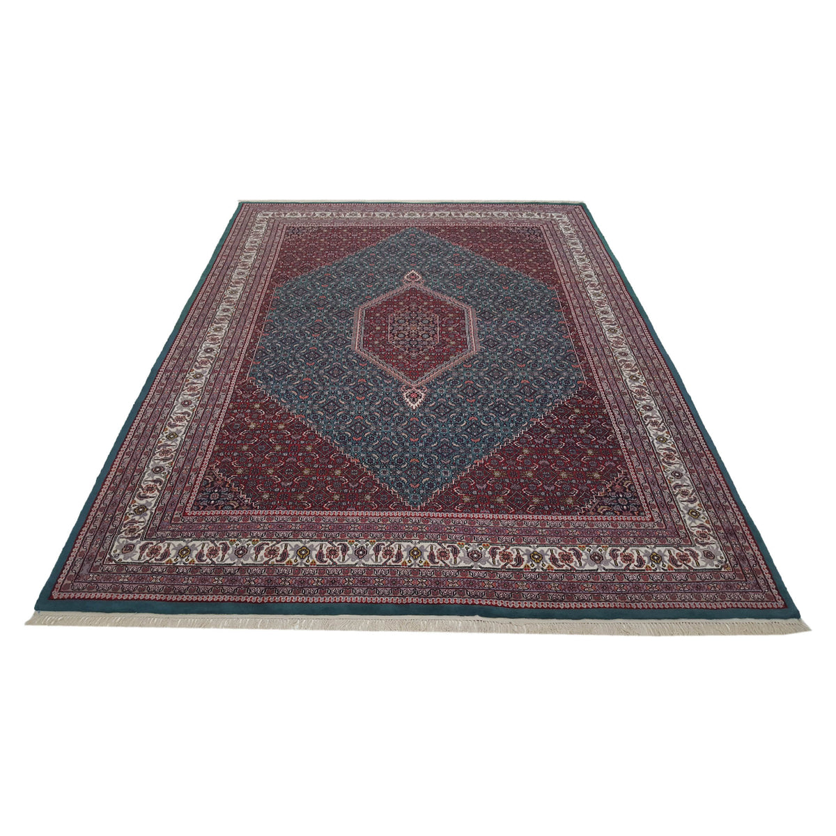 Pacific Mahi Bijar 13832 Green Red Traditional Hand Knotted Rug