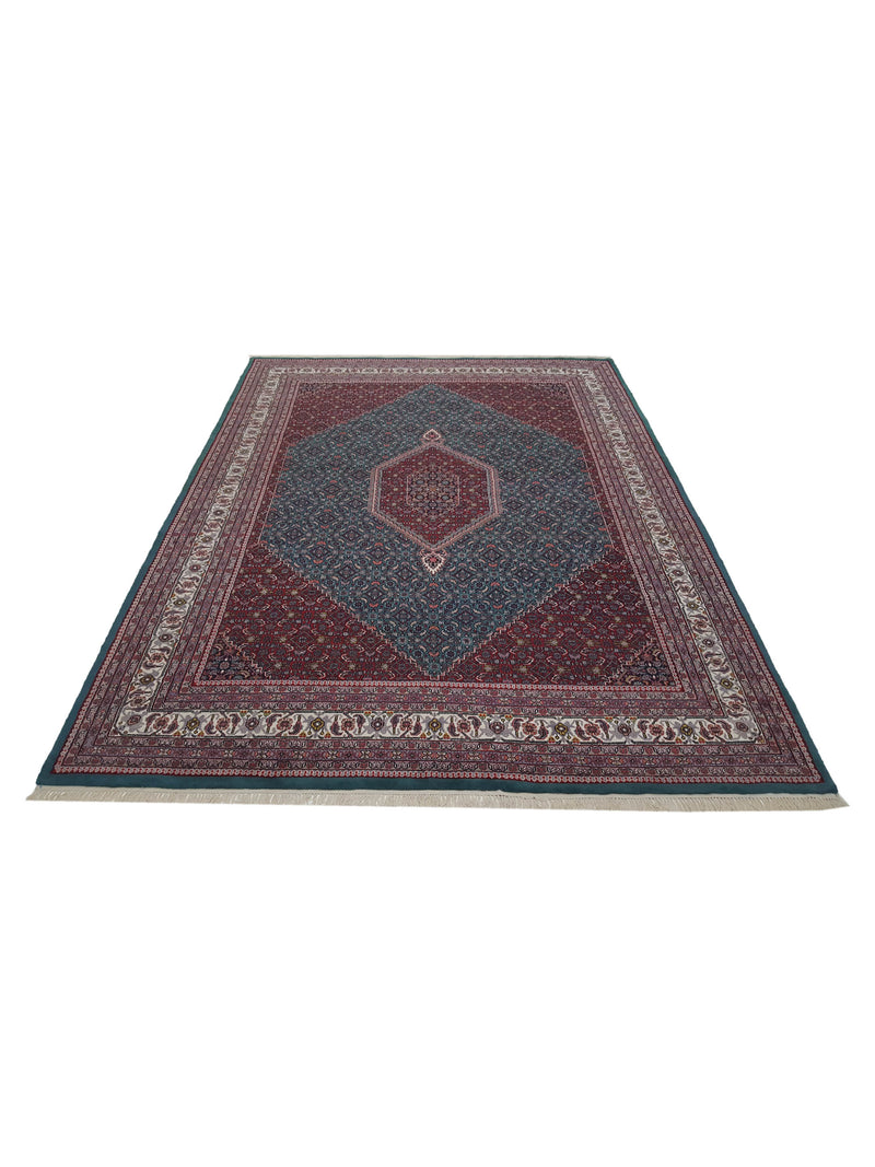 Pacific Mahi Bijar 13832 Green Red Traditional Hand Knotted Rug