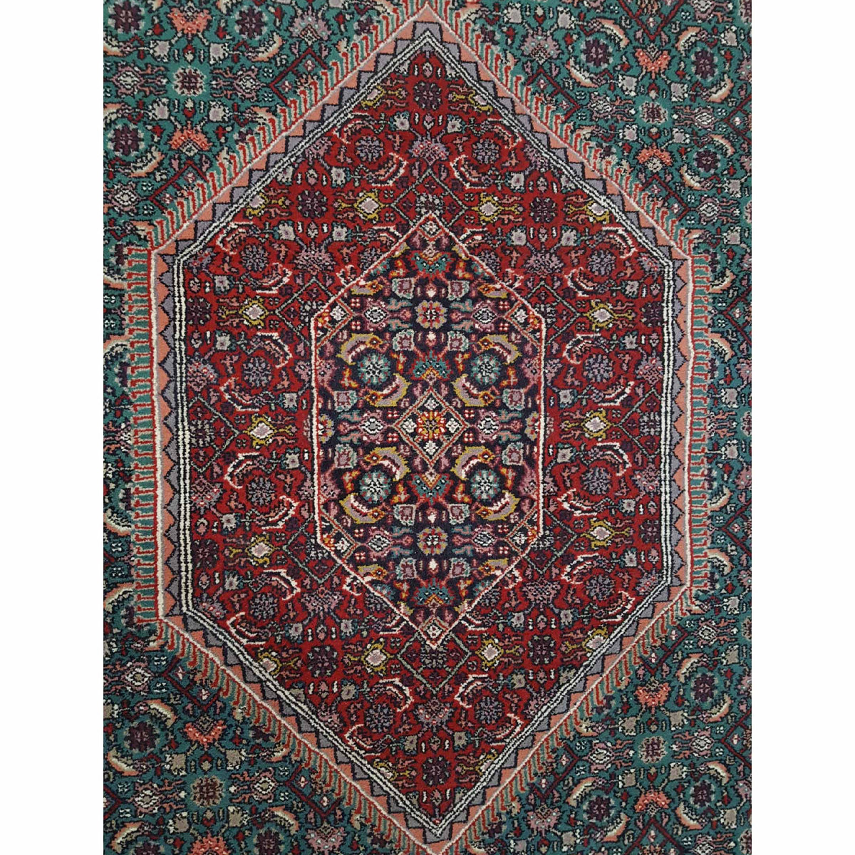 Pacific Mahi Bijar 13832 Green Red Traditional Hand Knotted Rug