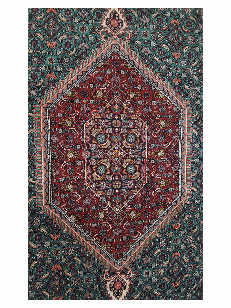 Pacific Mahi Bijar 13832 Green Red Traditional Hand Knotted Rug