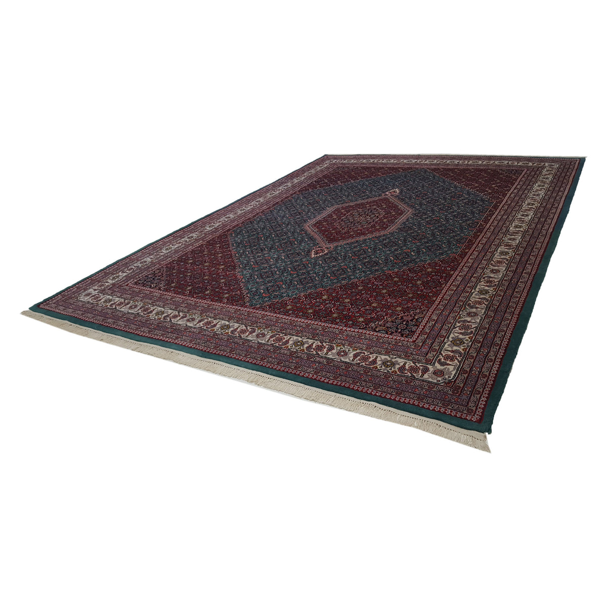 Pacific Mahi Bijar 13832 Green Red Traditional Hand Knotted Rug