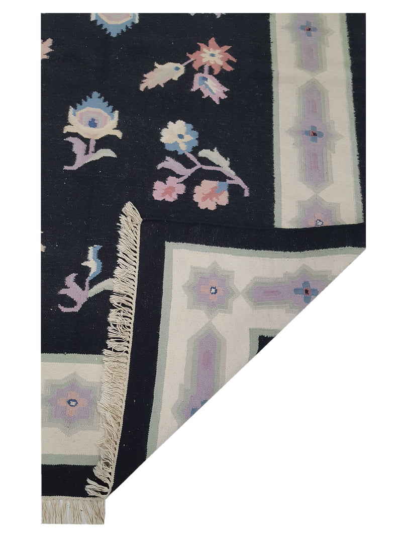 Pacific Dhurrie 14486 Black Ivory Kilim Hand Knotted Rug