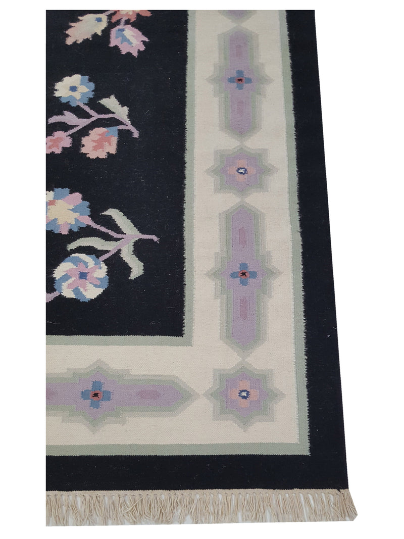 Pacific Dhurrie 14486 Black Ivory Kilim Hand Knotted Rug