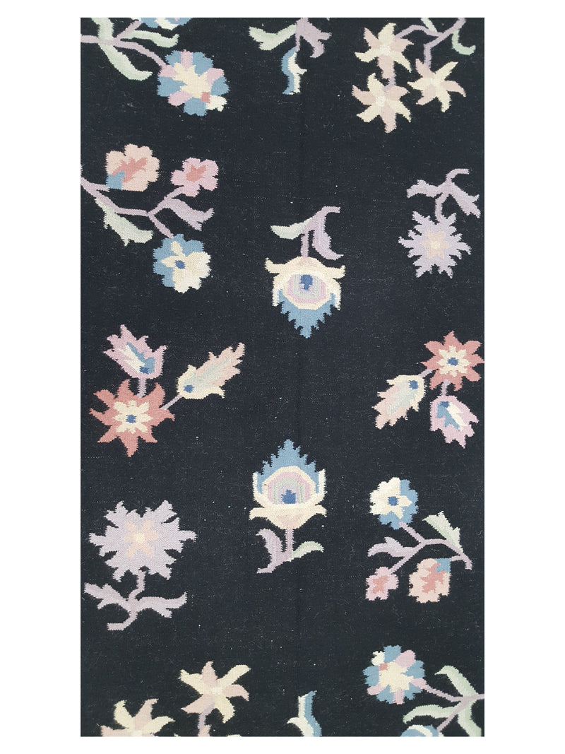 Pacific Dhurrie 14486 Black Ivory Kilim Hand Knotted Rug