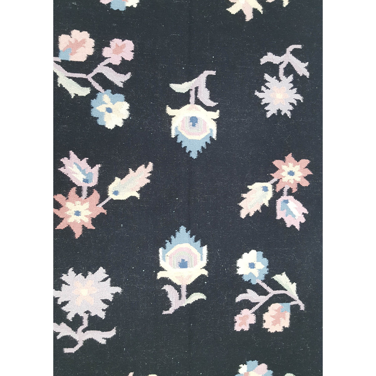 Pacific Dhurrie 14486 Black Ivory Kilim Hand Knotted Rug
