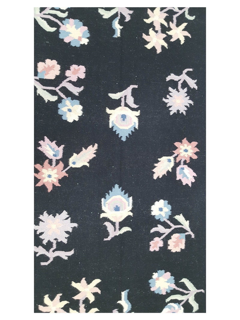 Pacific Dhurrie 14486 Black Ivory Kilim Hand Knotted Rug