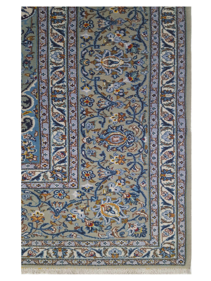 Pacific Kashan 14569 Ivory Blue Traditional Hand Knotted Rug