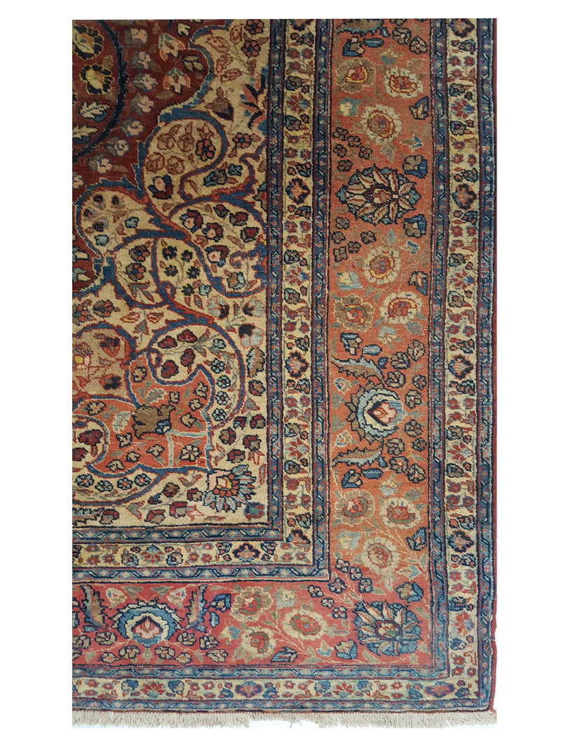 Fasa Antique Tabriz 14705 Burgundy Coral Traditional Antique Rug
