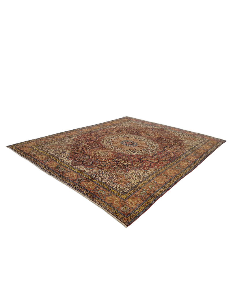 Fasa Antique Tabriz 14705 Burgundy Coral Traditional Antique Rug