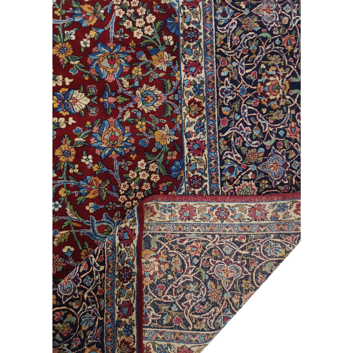Fasa Antique Kerman 14707 Burgundy Indigo Traditional Antique Rug