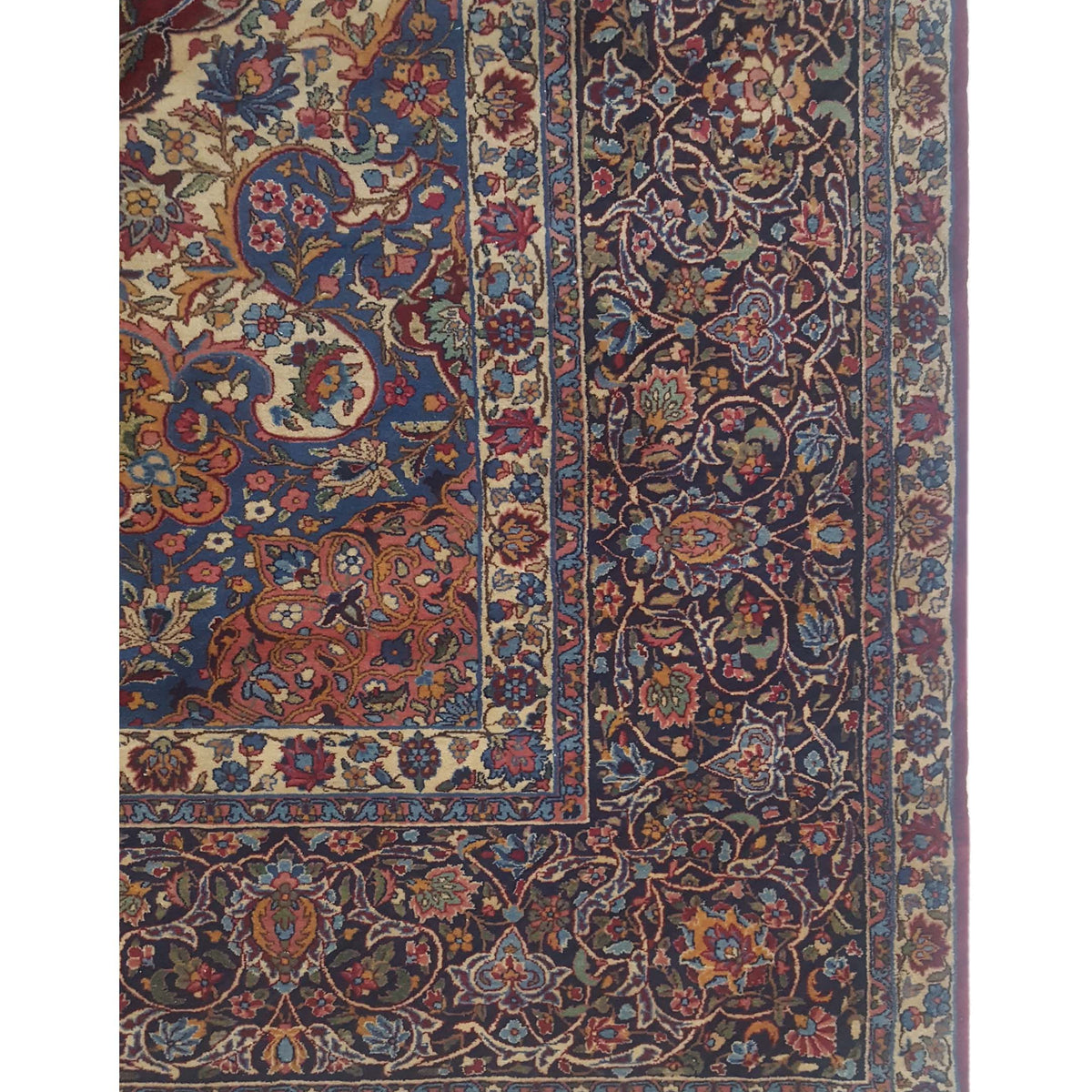 Fasa Antique Kerman 14707 Burgundy Indigo Traditional Antique Rug