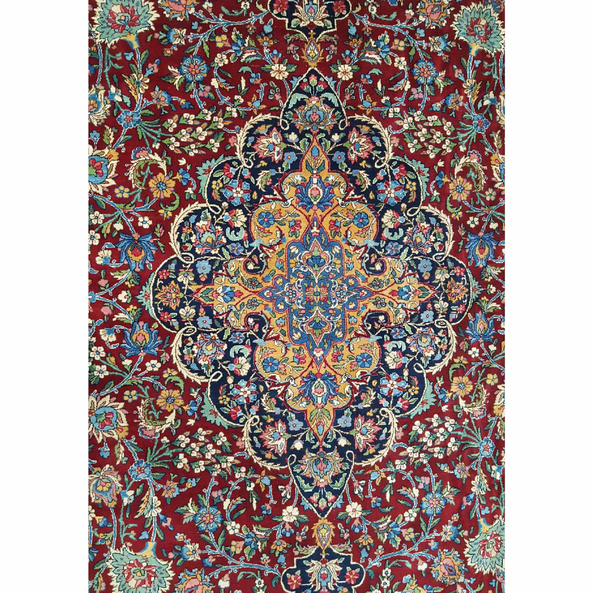 Fasa Antique Kerman 14707 Burgundy Indigo Traditional Antique Rug