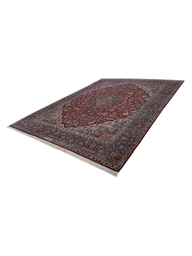 Fasa Antique Kerman 14707 Burgundy Indigo Traditional Antique Rug