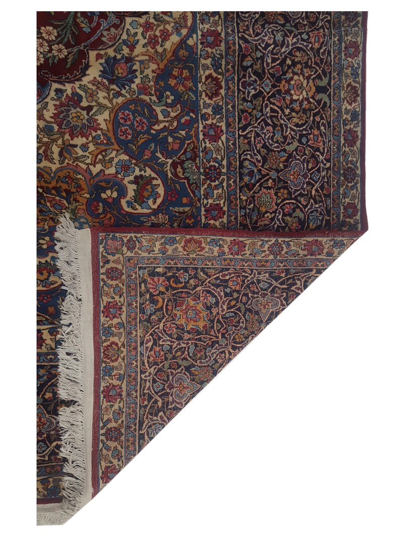 Fasa Antique Kerman 14707 Burgundy Indigo Traditional Antique Rug