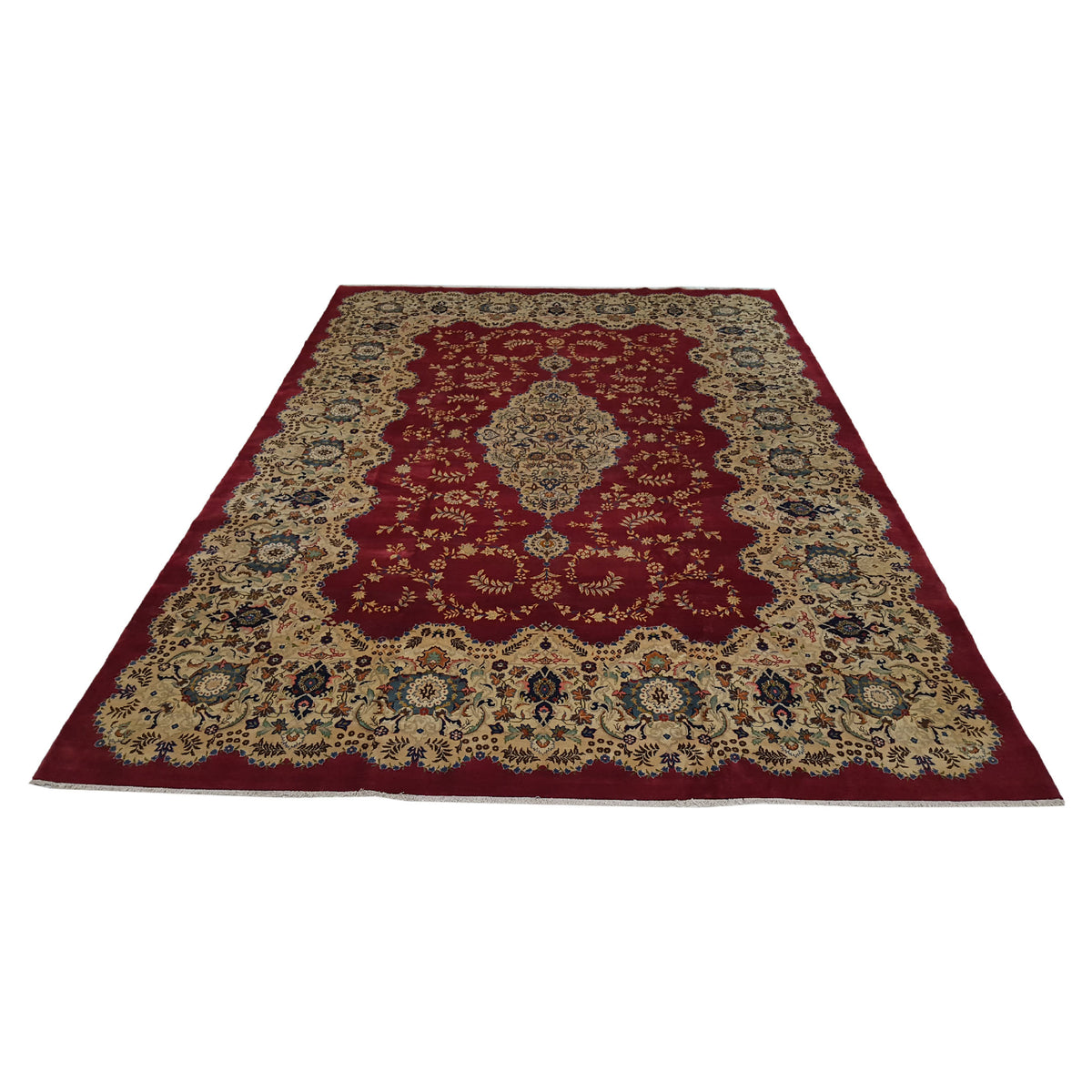 Fasa Antique Kashan 14718 Red Ivory Traditional Antique Rug