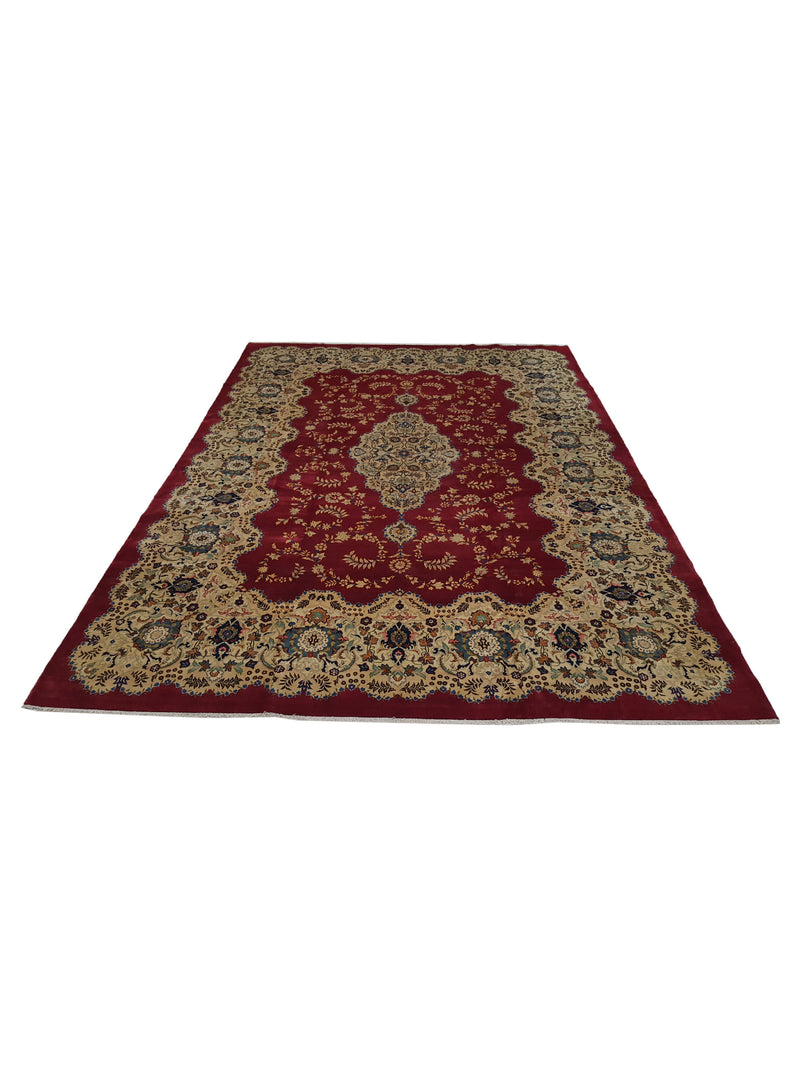 Fasa Antique Kashan 14718 Red Ivory Traditional Antique Rug