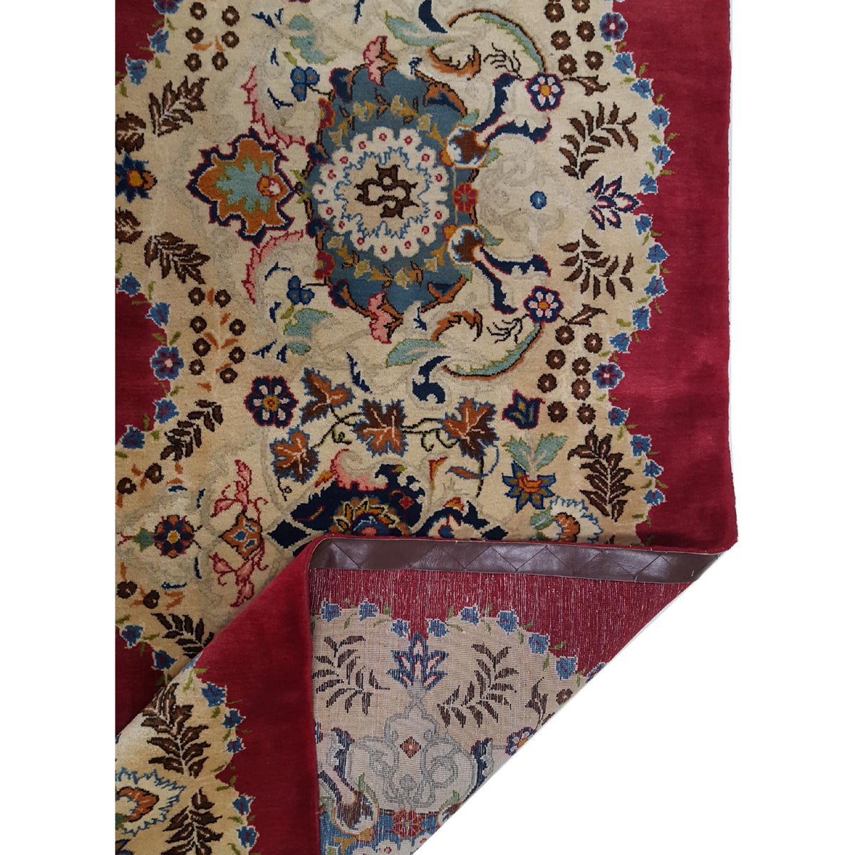 Fasa Antique Kashan 14718 Red Ivory Traditional Antique Rug