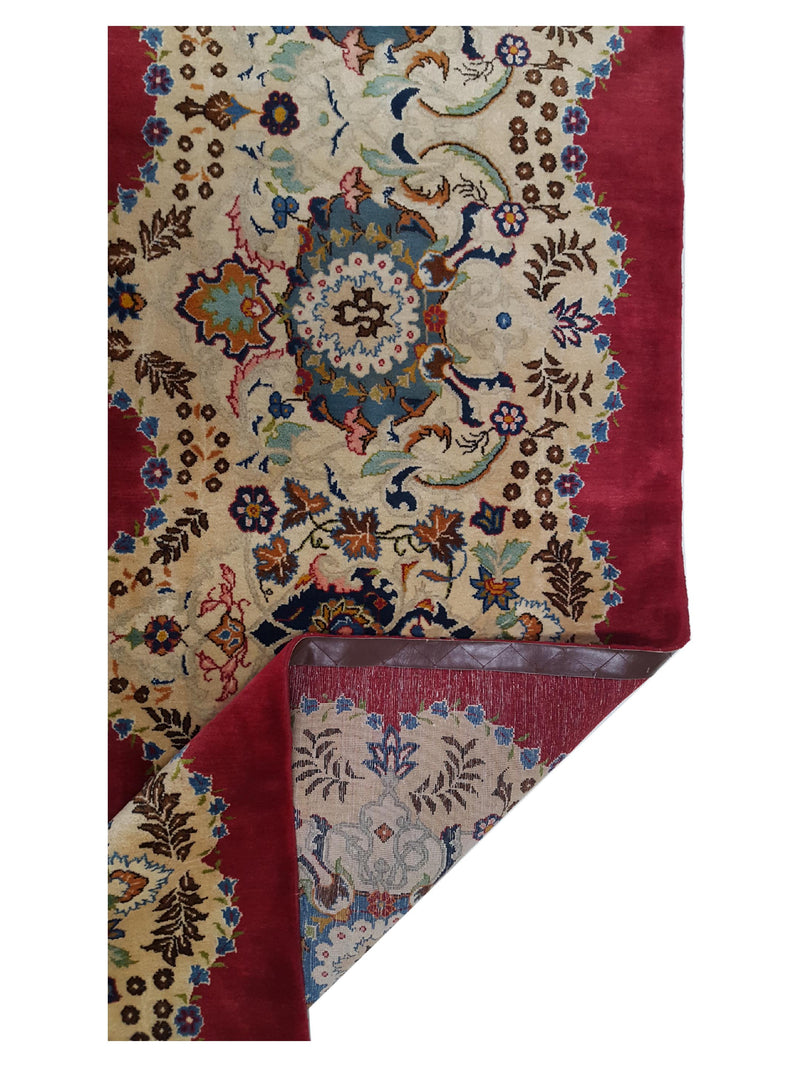 Fasa Antique Kashan 14718 Red Ivory Traditional Antique Rug