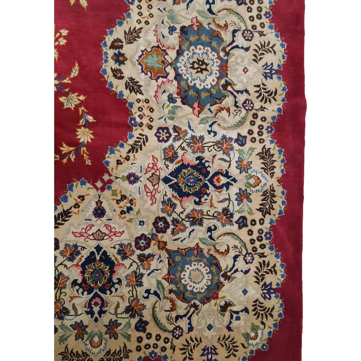 Fasa Antique Kashan 14718 Red Ivory Traditional Antique Rug