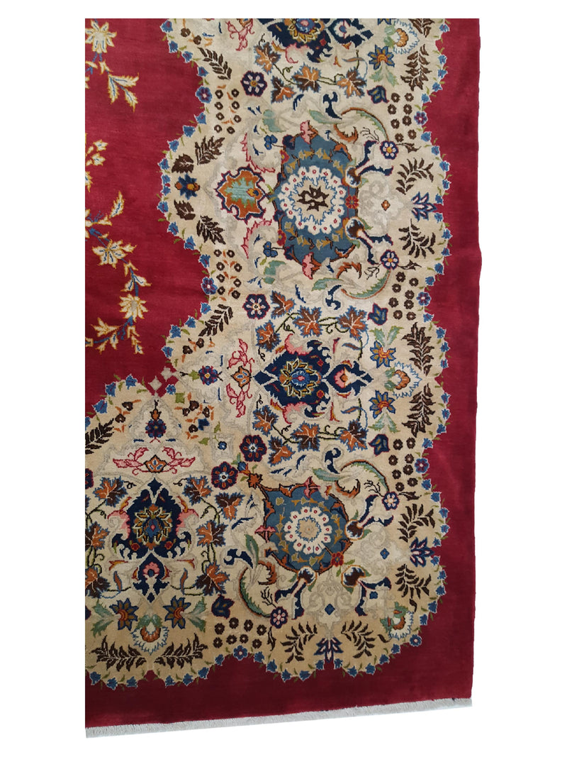 Fasa Antique Kashan 14718 Red Ivory Traditional Antique Rug