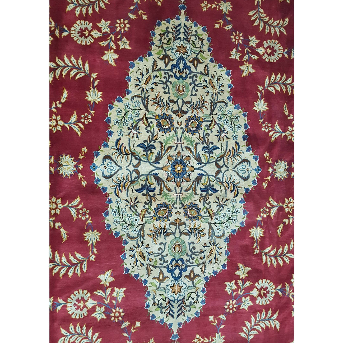 Fasa Antique Kashan 14718 Red Ivory Traditional Antique Rug