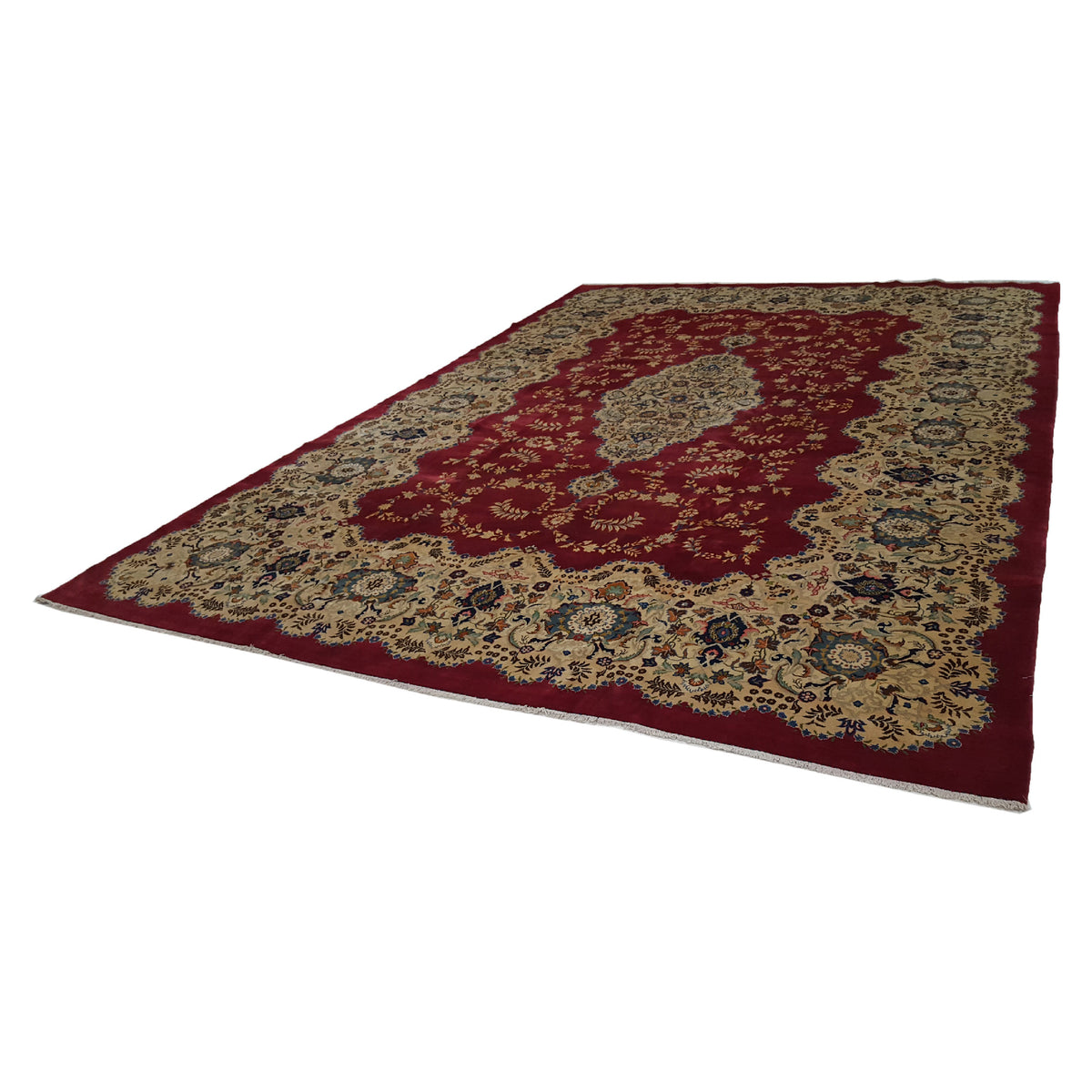 Fasa Antique Kashan 14718 Red Ivory Traditional Antique Rug
