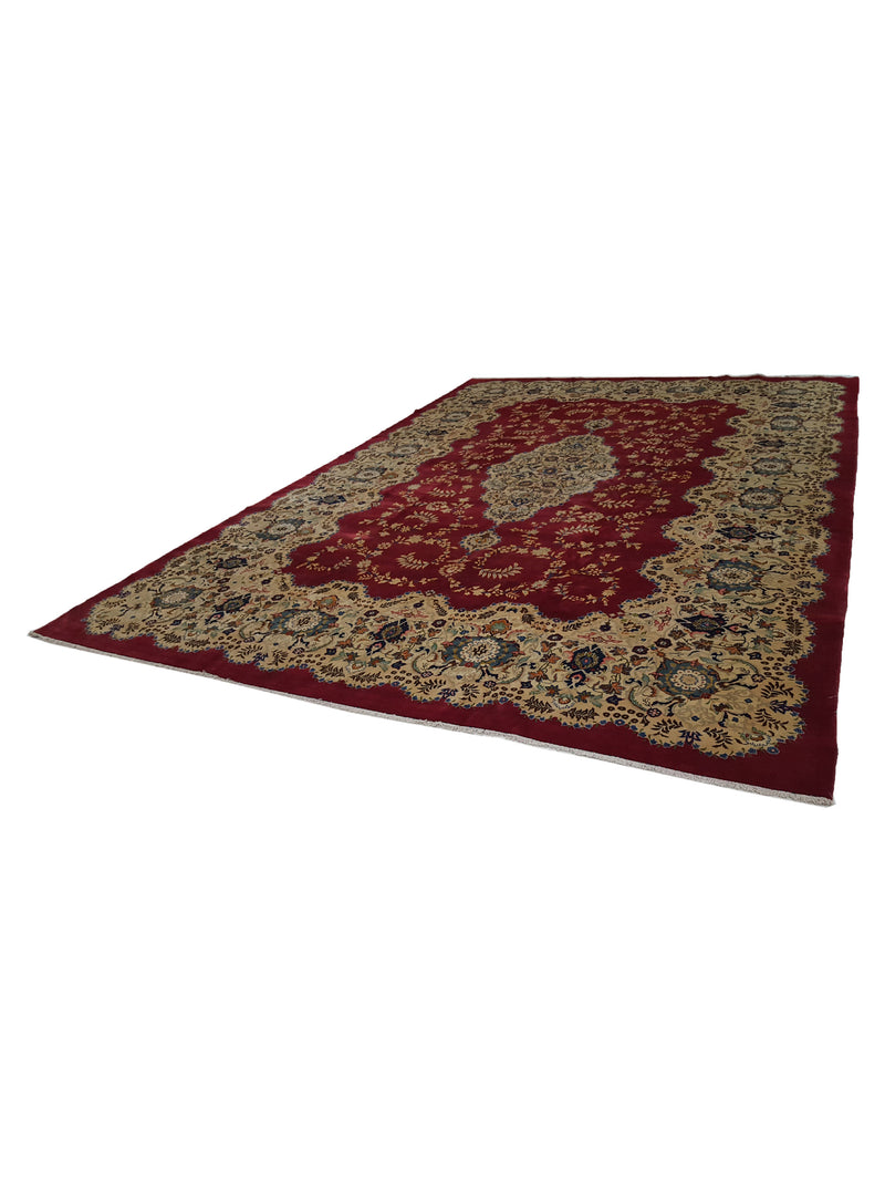 Fasa Antique Kashan 14718 Red Ivory Traditional Antique Rug